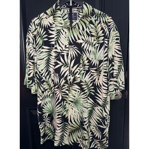 Caribbean Joe Coastal Casuals Island Green Button Down Hawaiian Shirt Mens Large
